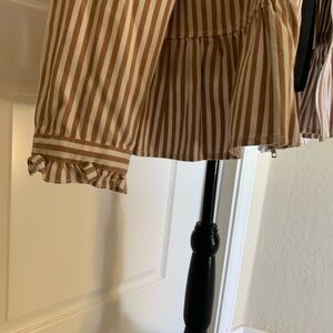 Denim&Co. Striped Brown and White Ruffle Peplum and Cuffs and Zips Up